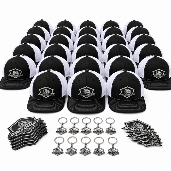 Medium Business Bundle - 25 Stainless Steel Badge Hats, Keychains and Universal Badges