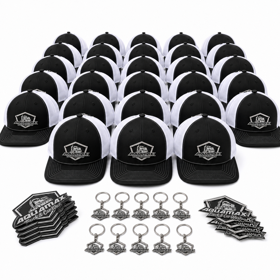 Pack entreprise moyenne - 25 Chapeaux avec badges en acier inoxydable, porte-clés et badges universels