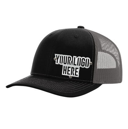 Custom Company Hats With Logo - Black w/Charcoal Mesh Trucker Hat – Raised Stainless Design - Headgear Hats