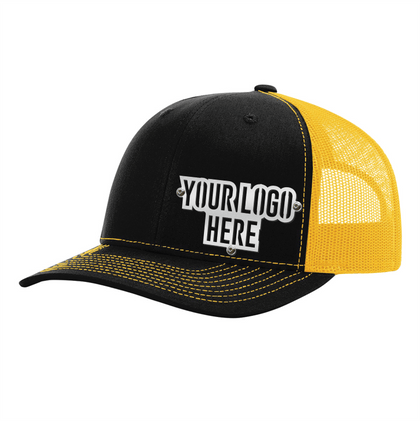 Custom Company Hats With Logo - Black w/Yellow Mesh Trucker Hat – Raised Stainless Design - Headgear Hats