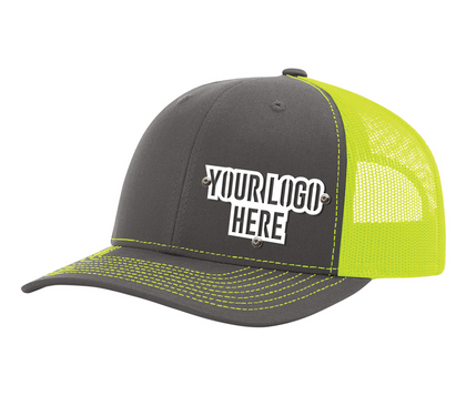 Custom Company Hats With Logo - Charcoal w/Lime Mesh Trucker Hat – Raised Stainless Design - Headgear Hats