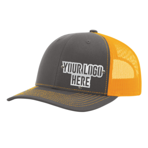 Custom Company Hats With Logo - Charcoal w/Orange Mesh Trucker Hat – Raised Stainless Design - Headgear Hats