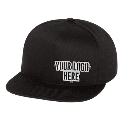 Custom Company Hats With Logo - Black Flat Bill Snapback – Raised Stainless Design - Headgear Hats