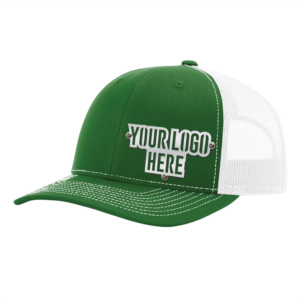 Custom Company Hats With Logo - Green w/White Mesh Trucker Hat – Raised Stainless Design - Headgear Hats