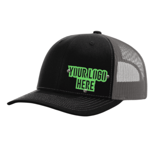 Custom Company Hats With Logo - Black w/Charcoal Mesh Trucker Hat – Raised Stainless Design - Headgear Hats