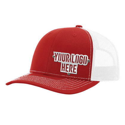 Custom Company Hats With Logo - Red w/ White Mesh Trucker Hat – Raised Stainless Design - Headgear Hats