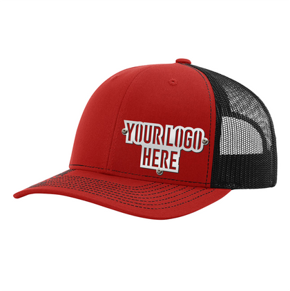 Custom Company Hats With Logo - Red w/Black Mesh Trucker Hat – Raised Stainless Design - Headgear Hats