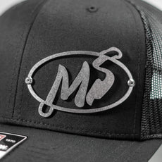 Custom Company Badge Hats With Logo - Black Mesh Trucker Hat – Raised Stainless Design - Headgear Hats