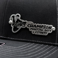 Custom Company Badge Hats With Logo - Black Mesh Trucker Hat – Raised Stainless Design - Headgear Hats