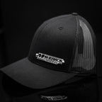 Custom Company Badge Hats With Logo - Black Mesh Trucker Hat – Raised Stainless Design - Headgear Hats