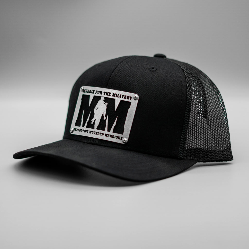 Custom Company Badge Hats With Logo - Black Mesh Trucker Hat – Raised Stainless Design - Headgear Hats