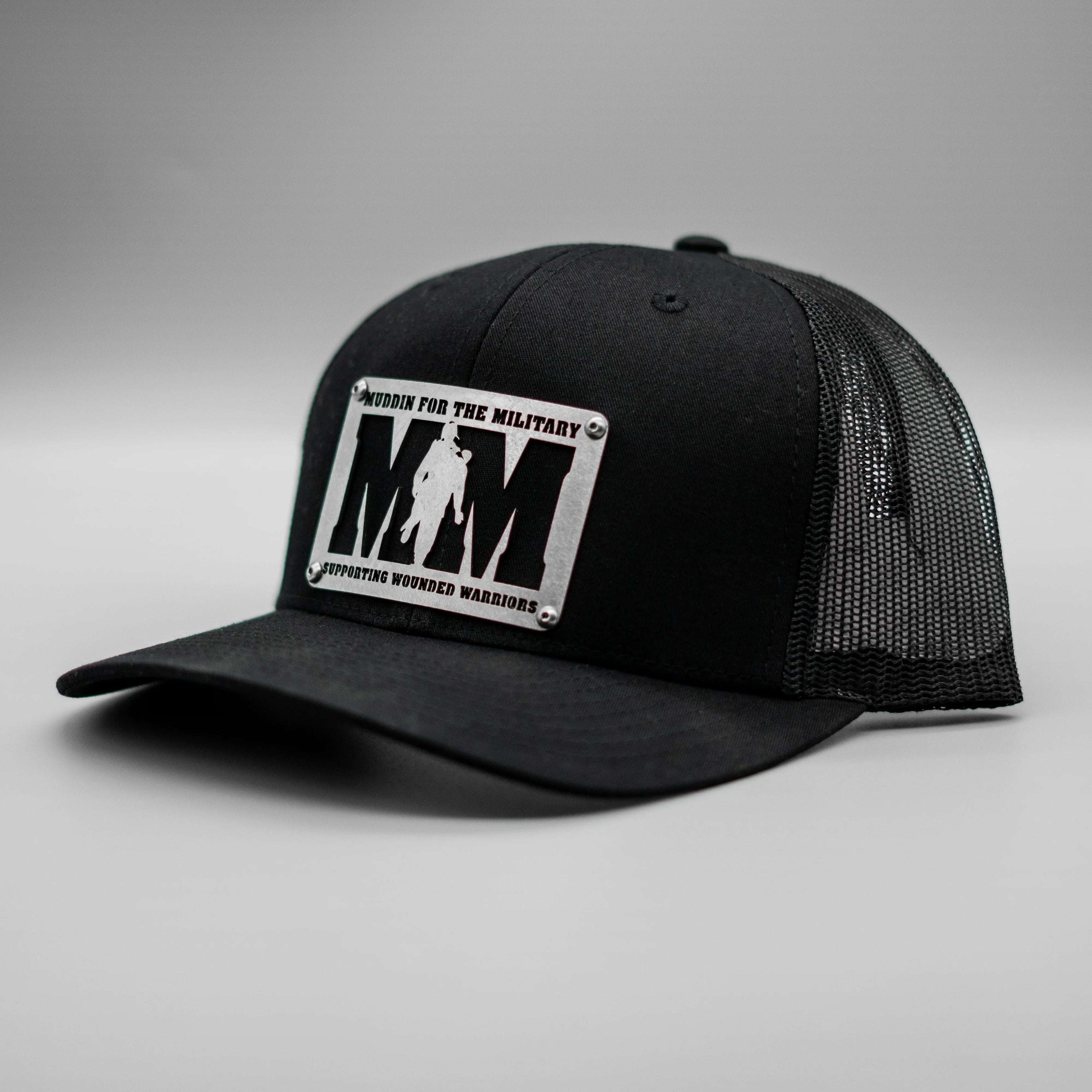 Custom Company Badge Hats With Logo - Black Mesh Trucker Hat – Raised Stainless Design - Headgear Hats
