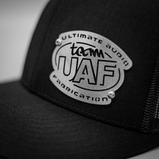Custom Company Badge Hats With Logo - Black Mesh Trucker Hat – Raised Stainless Design - Headgear Hats