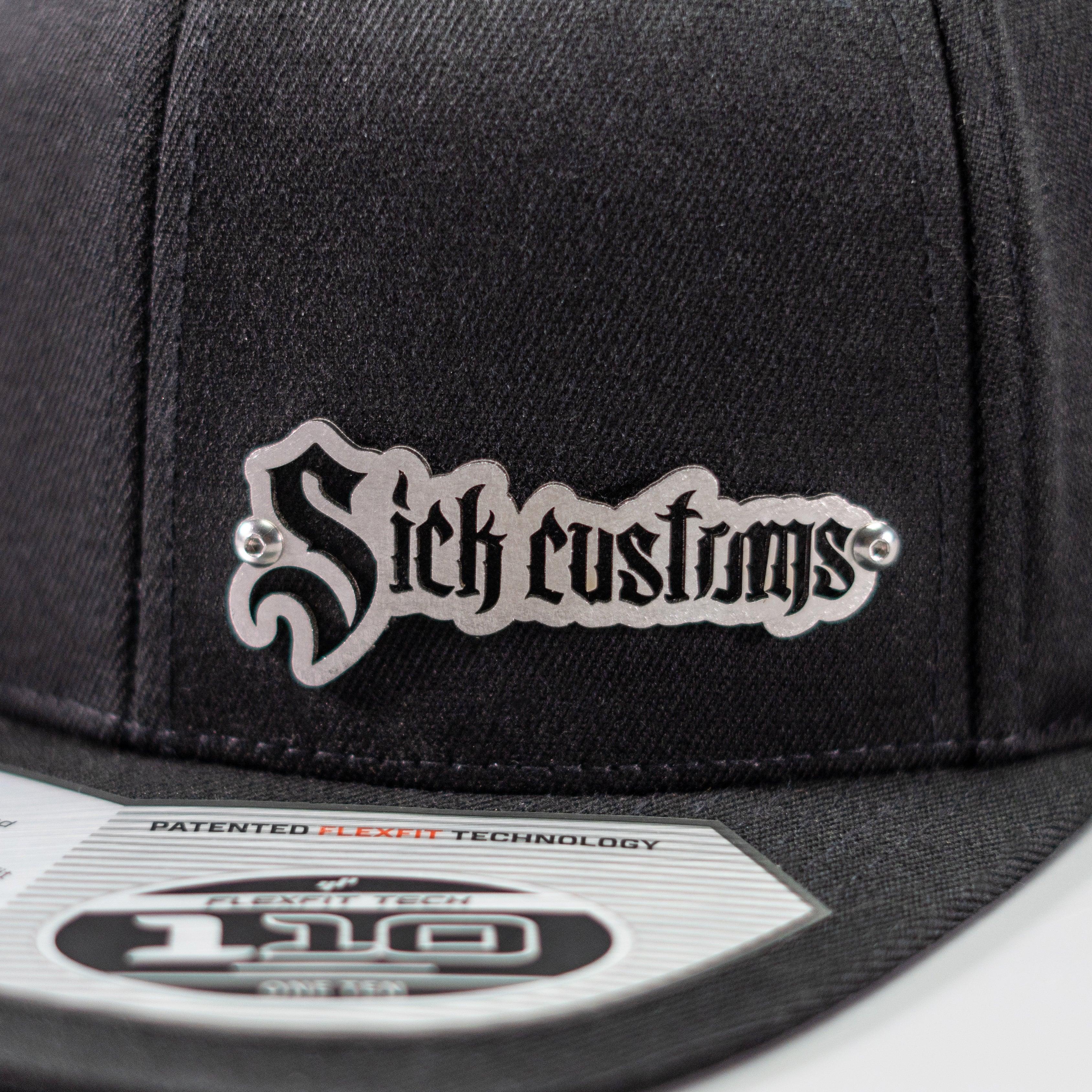 Custom Company Hats With Logo - Black Flat Bill Snapback – Raised Stainless Design - Headgear Hats
