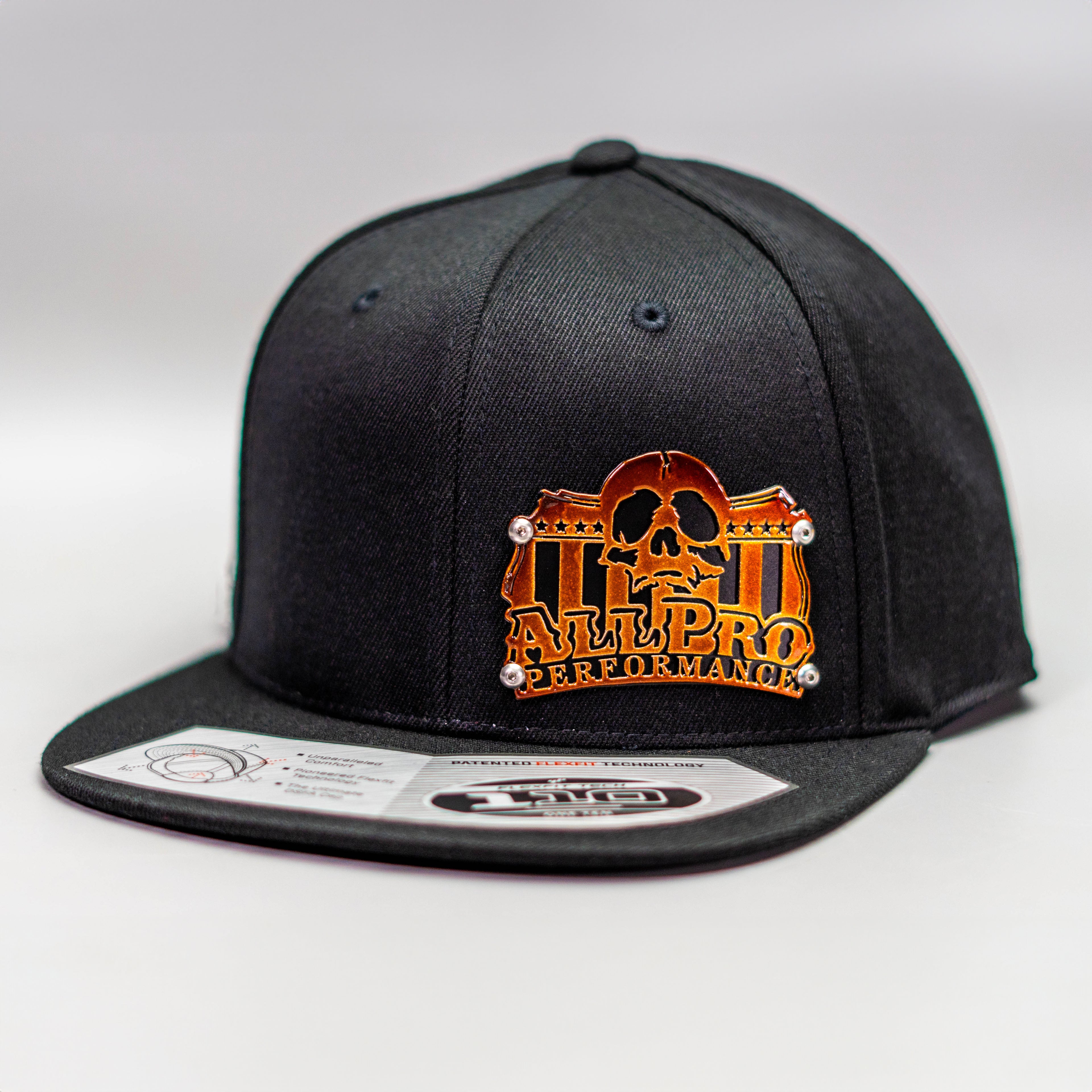 Custom Company Badge Hats With Logo - Flat Bill Black Hat – Dual Layered - Powder Coated Design - Headgear Hats