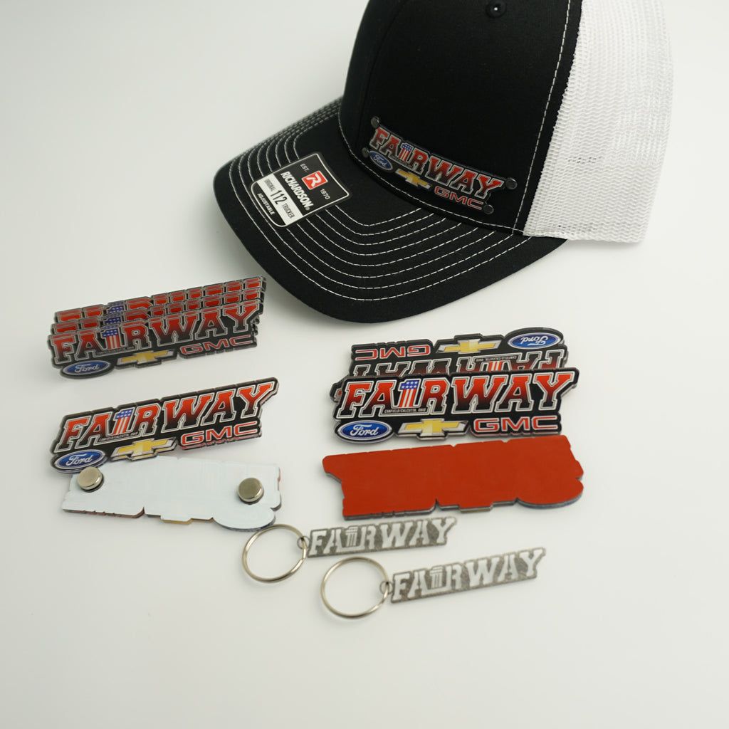 Medium Business Bundle - 25 Full Color Badge Hats, Keychains and Universal Badges