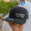 Custom Company Badge Hats With Logo - Mesh Trucker Hat – Brushed Silver/Black Badge - Economy - Headgear Hats