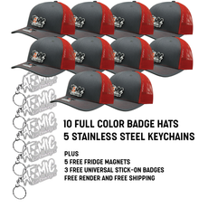 Small Business Bundle - 10 Full Color Badge Hats, Keychains and Universal Badges