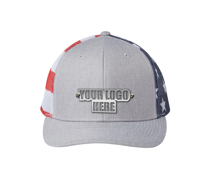 Casquettes d'entreprise personnalisées avec logo - Casquette de camionneur en maille avec drapeau américain - Design en acier inoxydable surélevé