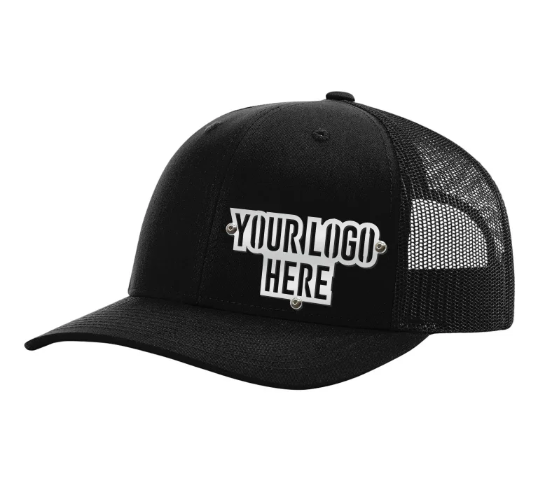 Gorras personalizadas con insignia de empresa y logotipo: gorra de camionero de malla negra, diseño de acero inoxidable en relieve Imagen secundaria del producto