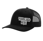 Custom Company Badge Hats With Logo - Black Mesh Trucker Hat – Raised Stainless Design - Headgear Hats